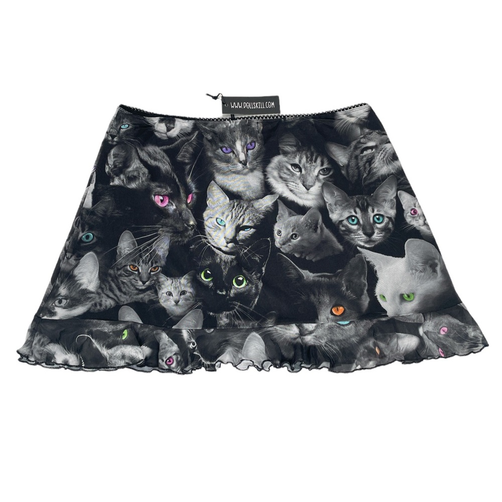 Dolls Kill Current Mood Moonlight Meow Mesh Mini Skirt Black Size 2X - Picture 2 of 6